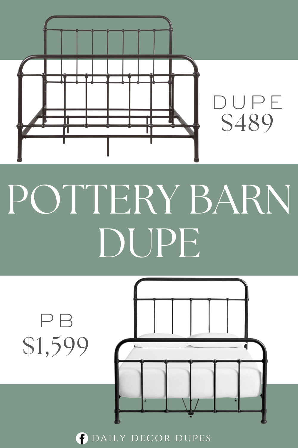 Pottery Barn Primus Metal Bed Dupe. Classic metal bed in a dark bronze finish Understated design has an antique look Steel tubing construction with solid mold-casted ornaments.