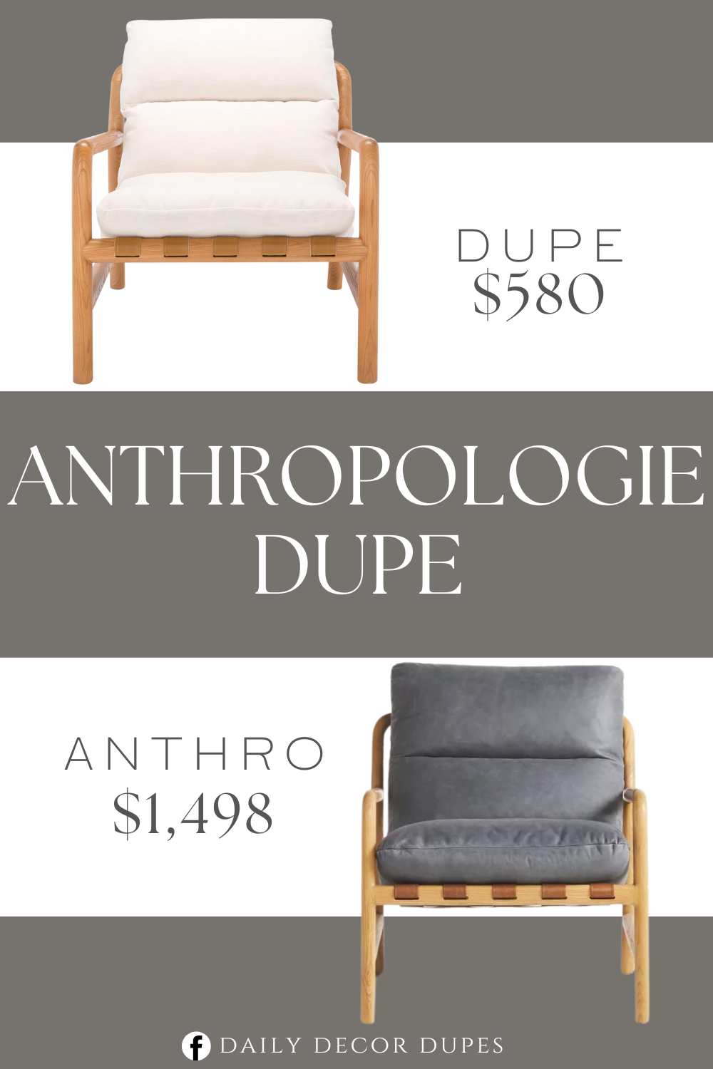 Anthropologie Oksana Leather Sling Accent Chair Dupe. Features a natural ash wood frame and bone-colored linen fabric upholstery.