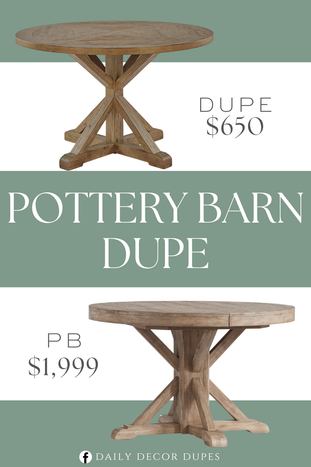 Pottery Barn Benchwright Round Pedestal Extending Dining Table Dupe. Made from solid and engineered wood, it has a distressed finish for rustic appeal.