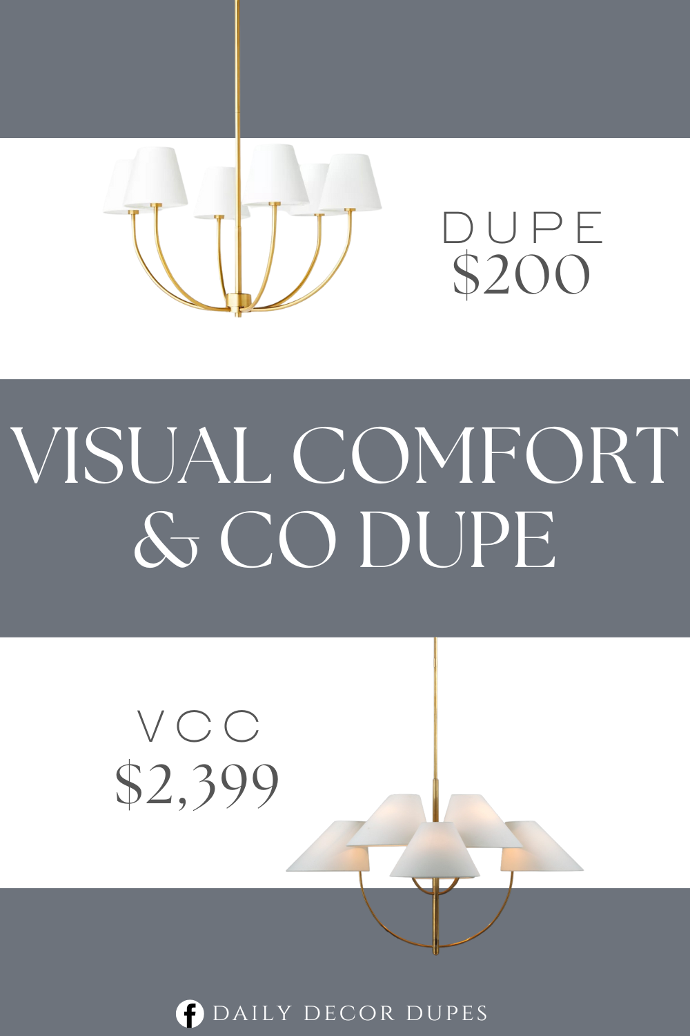 Visual Comfort & Co Kinsley Large Two-Tier Chandelier Dupe. This metal chandelier features a 6-arm design that extends from a sleek metal body fitted with white shades to illuminate your modern living space.