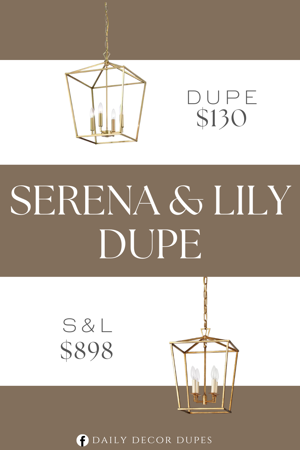 Serena & Lily Kentfield Pendant Light Dupe. Modern farmhouse style. Gold finish and geometric shape. Open lantern frame design.