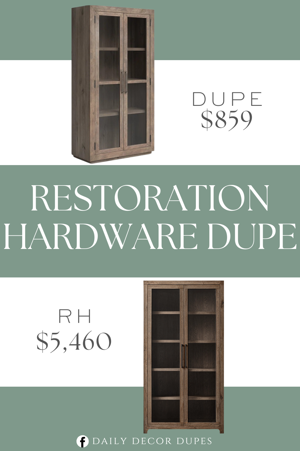 Restoration Hardware Davos Oak Glass Cabinet Dupe. It's made from solid reclaimed pine wood with a distinctively distressed finish.