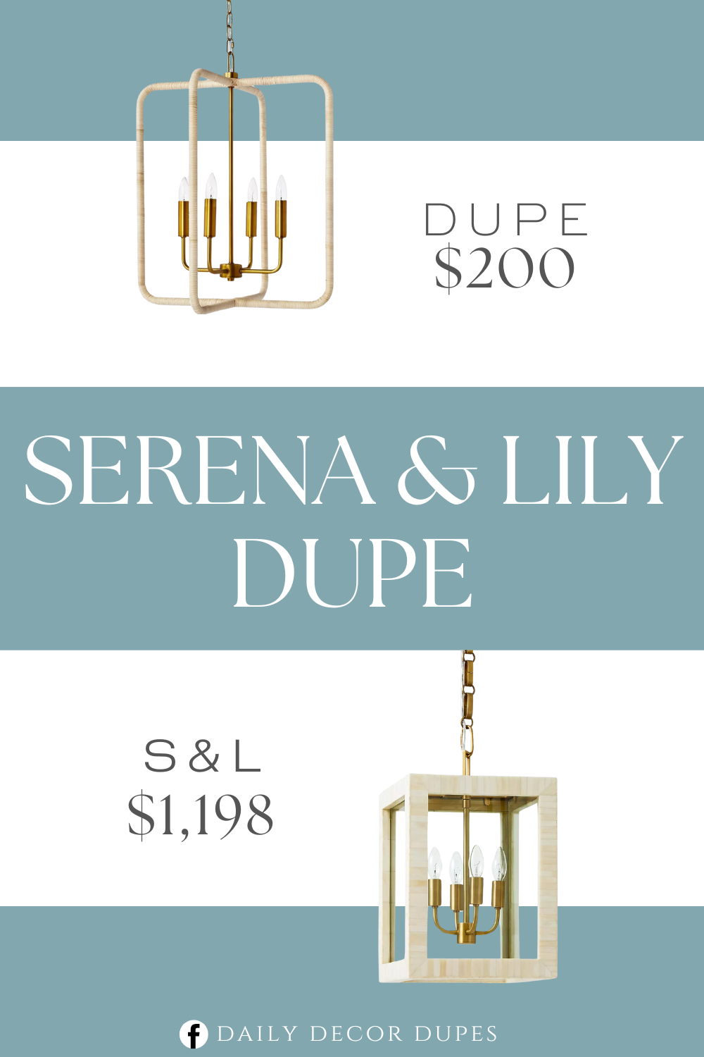 Serena & Lily Greenport Lantern Dupe. This decorative fixed lighting features a sculptural open rattan frame in a white finish and warm brass hardware accents.