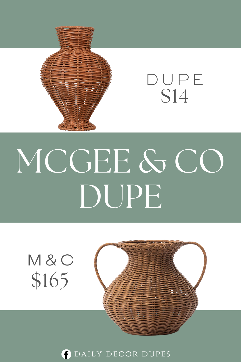 McGee & Co Antonia Woven Vase Dupe. Features woven rattan-inspired design. Made with faux rattan (synthetic).