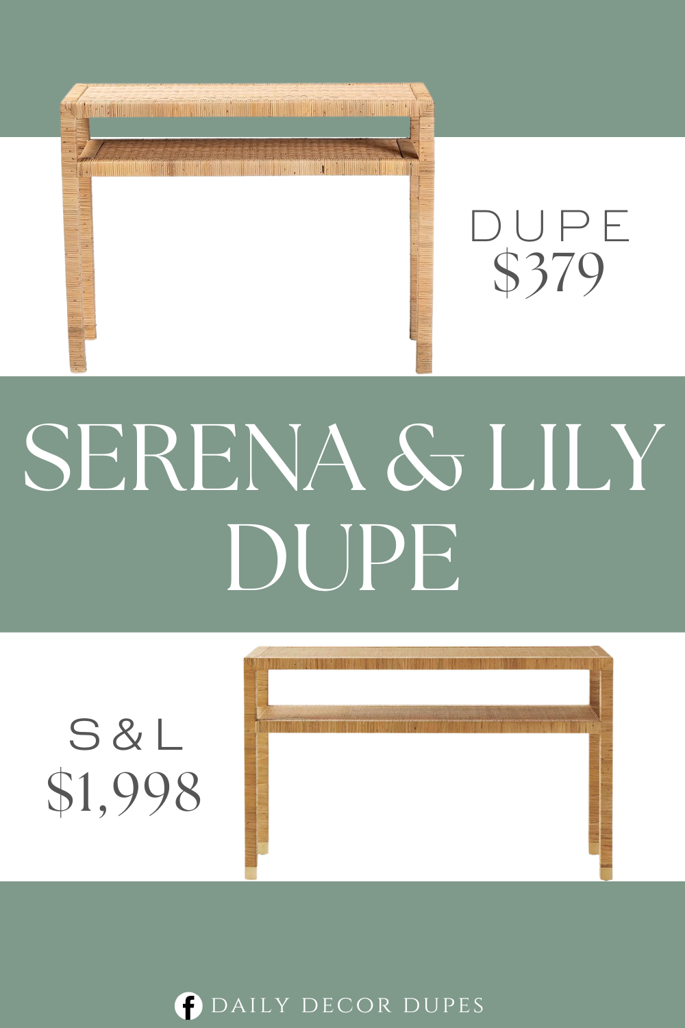 Serena & Lily Balboa Rattan Console Table Dupe. Bohemian Console Table with One (1) Open Shelf. Constructed from Natural Rattan, Acacia Wood, and Engineered Wood.