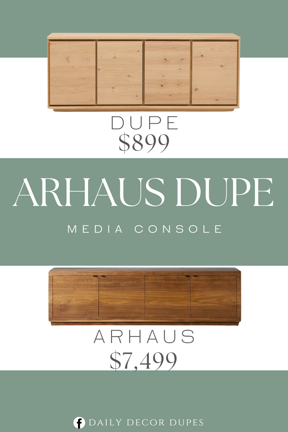 Arhaus Acacius Media Console Dupe. European oak veneer over engineered wood. 4 doors open to reveal 2 compartments with 1 adjustable shelf in each.