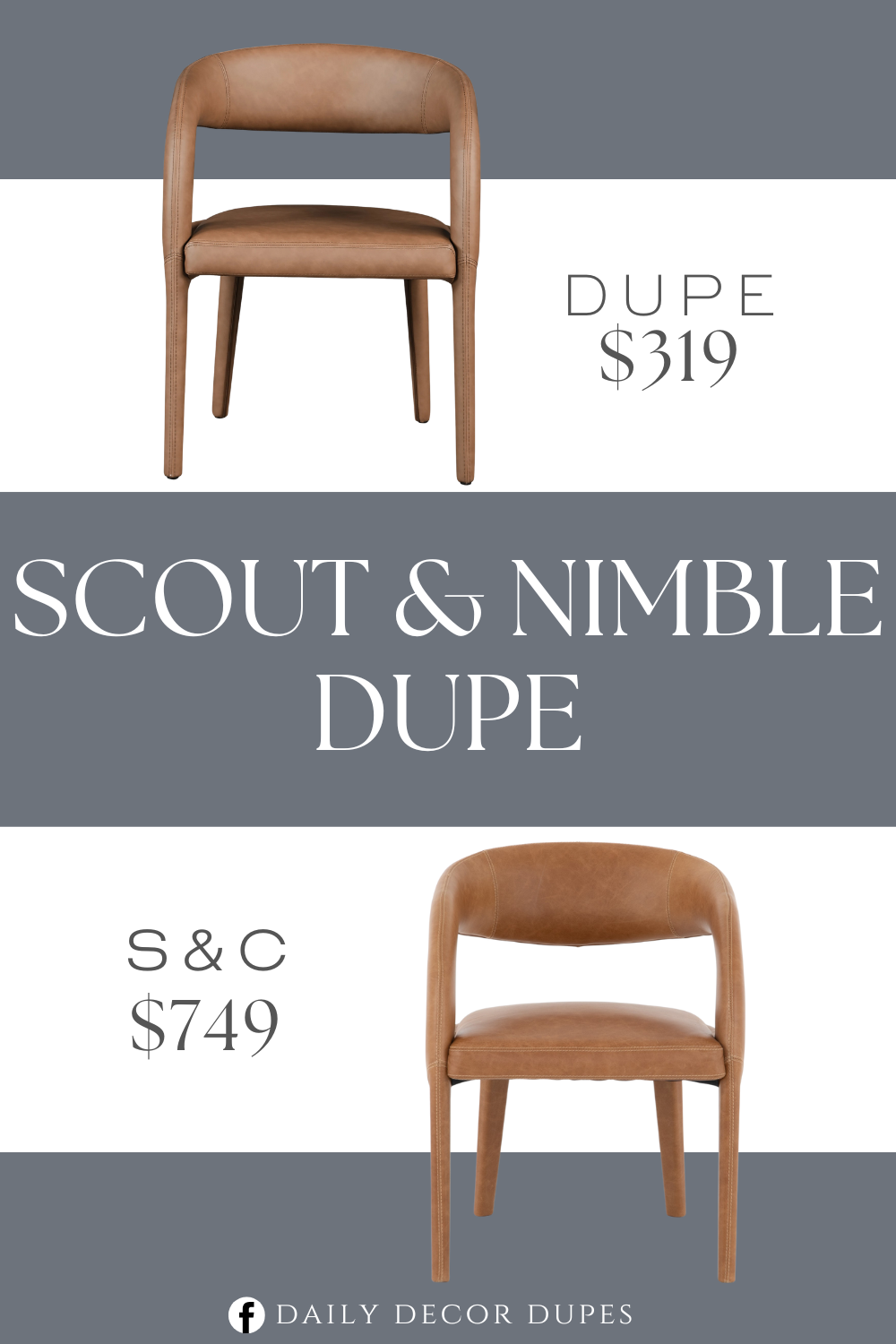 Scout & Nimble Hawkins Butterscotch Leather Dining Chair Dupe. Its curvaceous shape is sleek, elegant, a bit edgy – and most definitely distinctive. The rounded legs are angled open back that wraps around like arms, and the seat is padded with foam and wrapped in faux leather in the color of your choice.