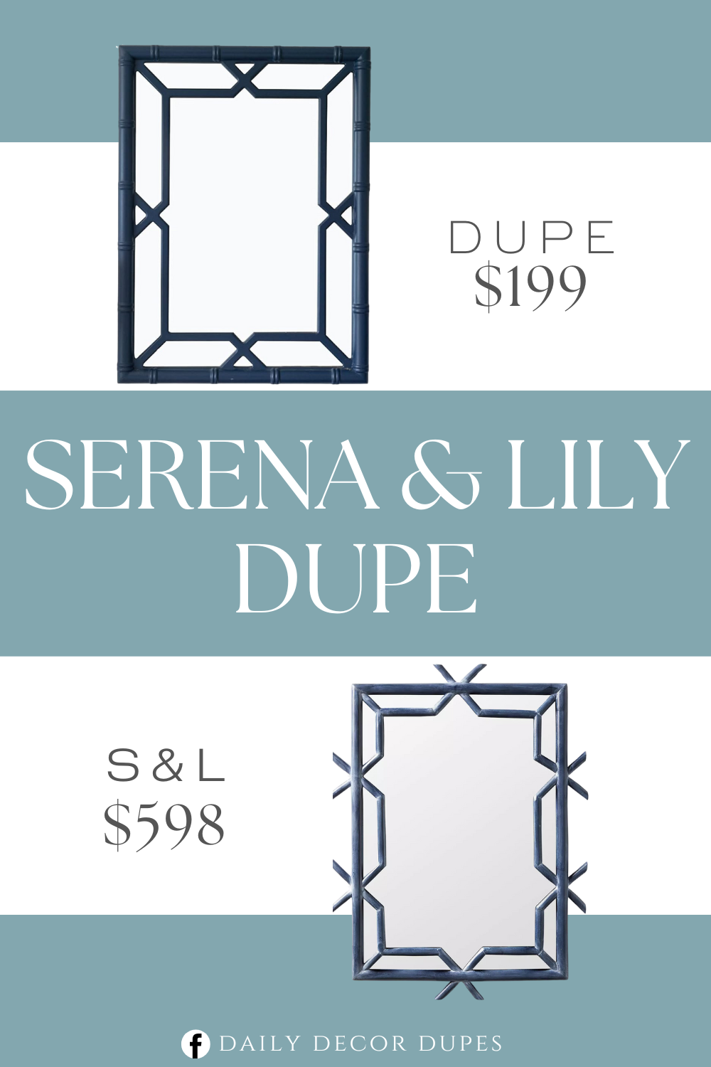 Serena & Lily Lanai Rattan Mirror Dupe. A window pane mirror with bamboo-look sculptural details on the frame.