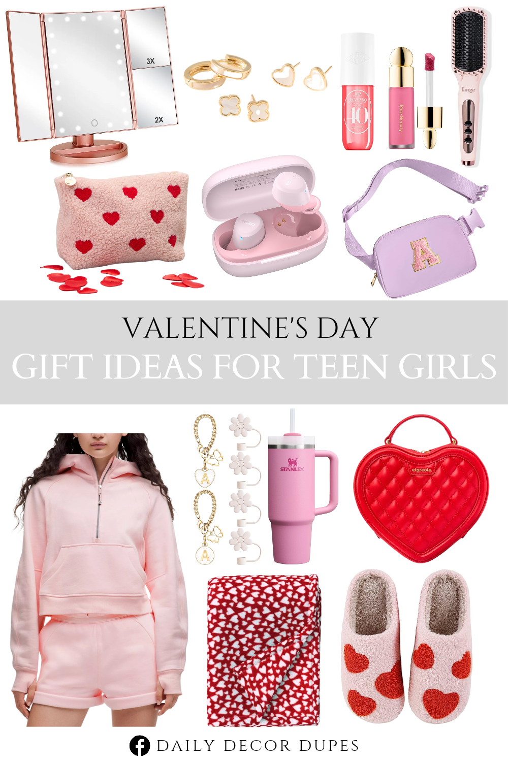 Valentine's Day Gift Ideas for Teen Girls. 2PCS Butterfly Letter Charms with 4PCS 10mm Stanley Straw Cover Cap for Stanley Cu. Tri-fold Lighted Vanity Makeup Mirror with 3x/2x Magnification. Straightening Brush. Valentines Gifts for Teen Girls. Soft Pinch Liquid Blush. Mother Of Pearl Icons Earring Pack. Rectangle Heart Teddy Pouch. Brazilian Crush Cheirosa ’40 Bom Dia Hair & Body Fragrance Mist. Recycled Poly Printed Paper Cut Hearts Plush Throw Pink/Red. Stanley Quencher H2.0 Tumbler with Handle & Straw 30 oz. Wireless Earbuds Bluetooth. Women's Heart Shaped Purse. Scuba High-Rise Short 5". Scuba Oversized Half-Zip Hoodie. Cute Comfy Bedroom Slippers For Women.