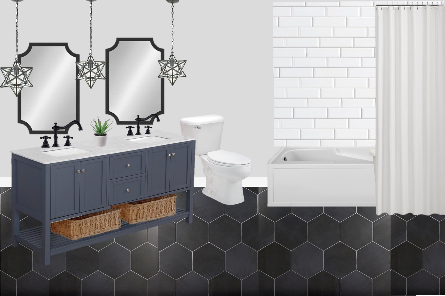 modern farmhouse black hexagon tile