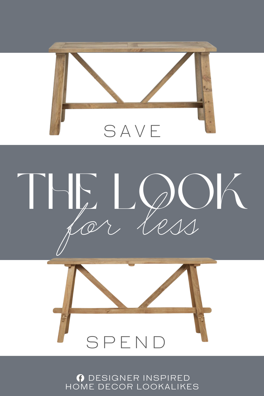 Lulu & Georgia Arlene Console Table Dupe. It's made from solid reclaimed wood with a rustic tawny finish that shows off the wood's natural grain color variation and unique wood knots.