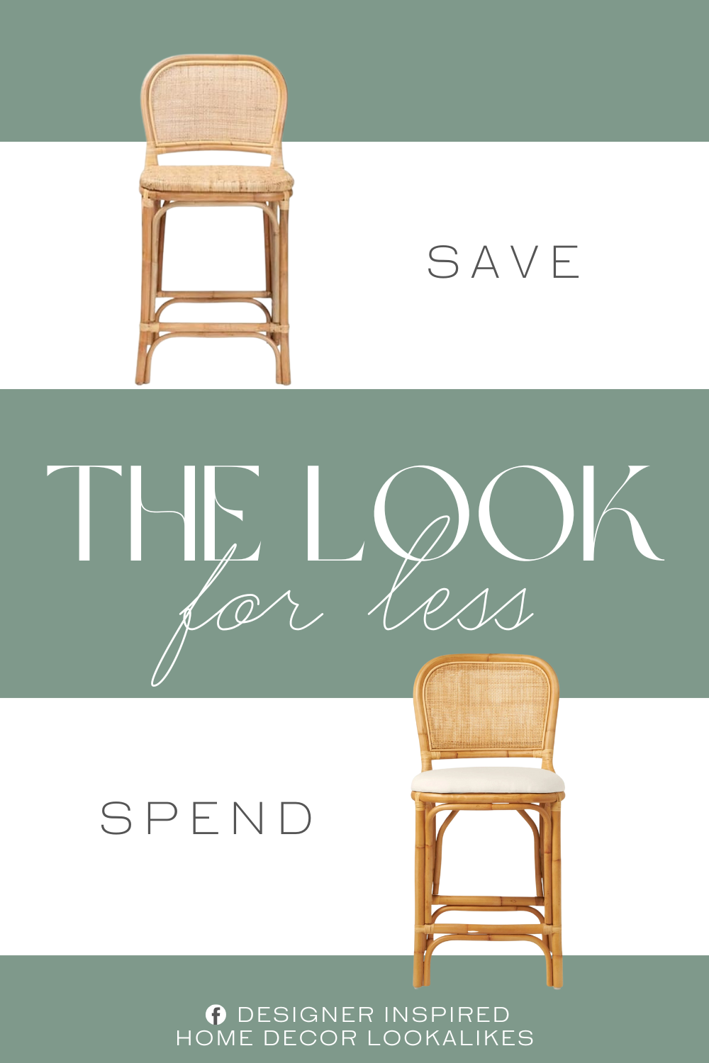 Layla Grace Tatum Upholstered Counter Stool Dupe. Modern bohemian counter stool.Constructed from Rattan and Rattan Semi Poles.