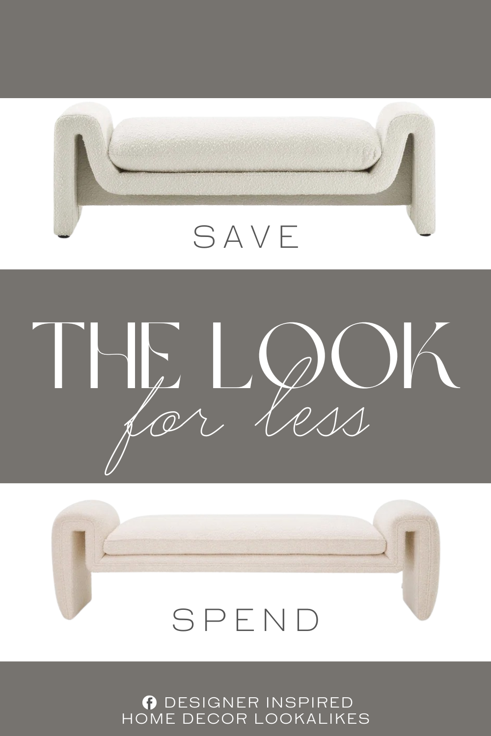Eichholtz Tondo Upholstered Bench Dupe. This accent bench features a unique, wavy shape complete with bent lines and rounded edges. With dense foam padding for superior comfort, this bench is upholstered in boucle fabric with a charming nubby texture.