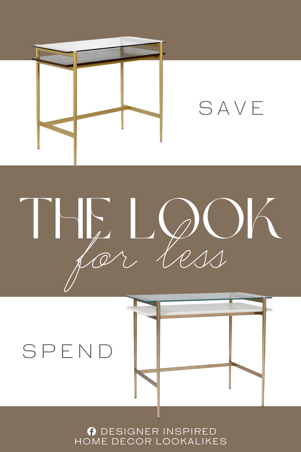 West Elm Mid-Century Art Display Mini Desk Dupe. Hand crafted brass finish is applied to the steel frame. Features a durable tempered glass top and walnut shelf.