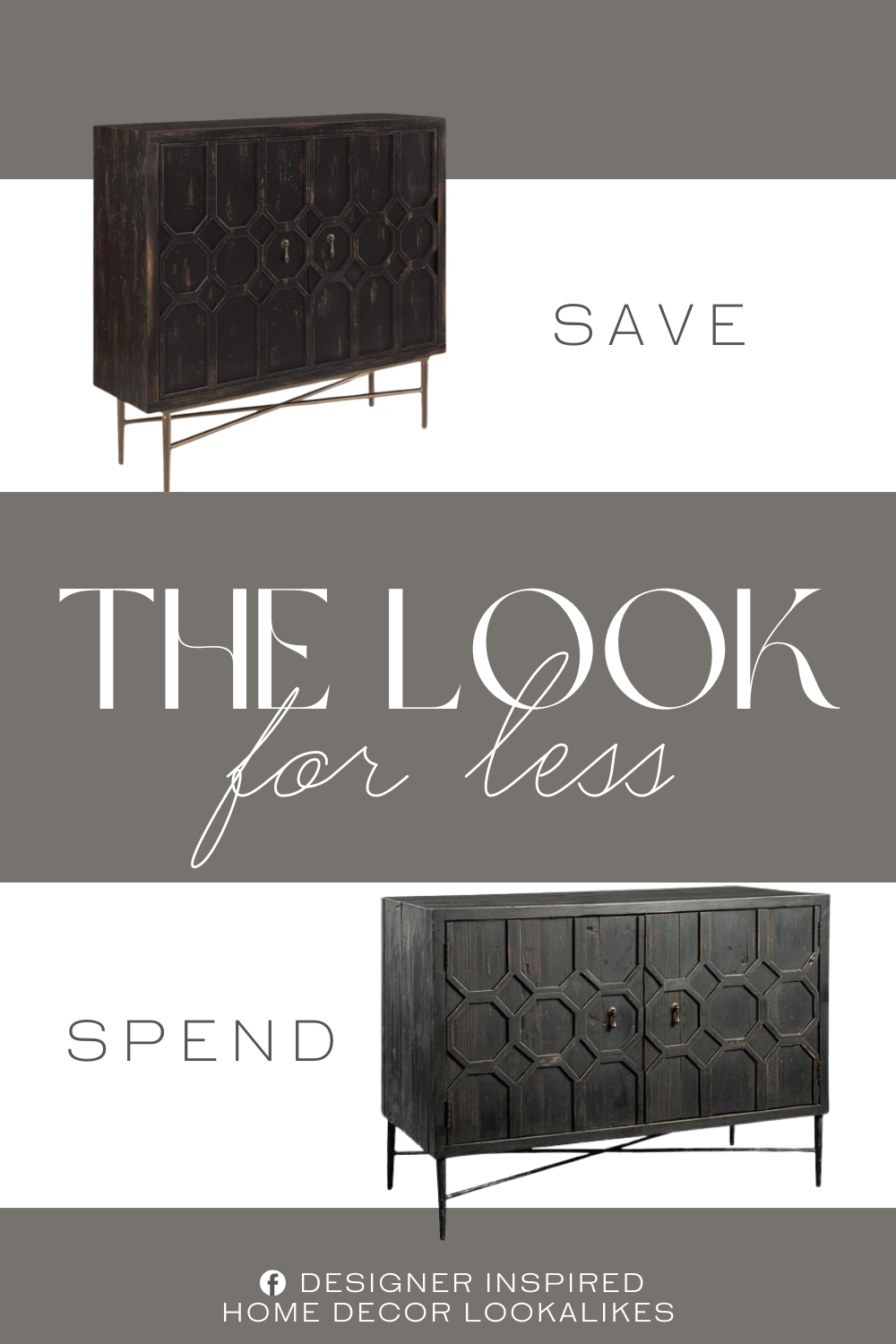 Kathy Kuo Home Darleen Industrial Loft 2-Door Cabinet Dupe. The rectangular engineered wood top is finished in a sophisticated black hue, while the brass base features a light bronze and black color combination.