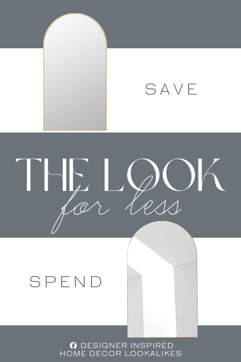 Crate & Barrel Edge Extra-Large Brass Arch Floor Mirror Dupe. Its tall, wide design leans effortlessly against the wall, featuring curved top corners that add a subtle yet striking touch to its minimalist form.