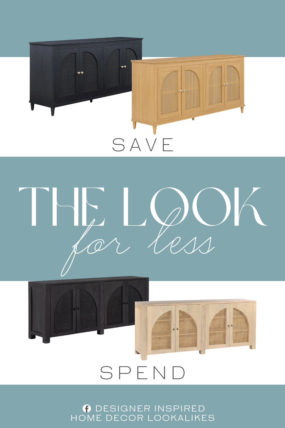 Lulu & Georgia Islay Sideboard Dupe. 4 spacious cabinets. Adjustable shelves Gold painted metal hardware. Cable cutaways for managing cord.