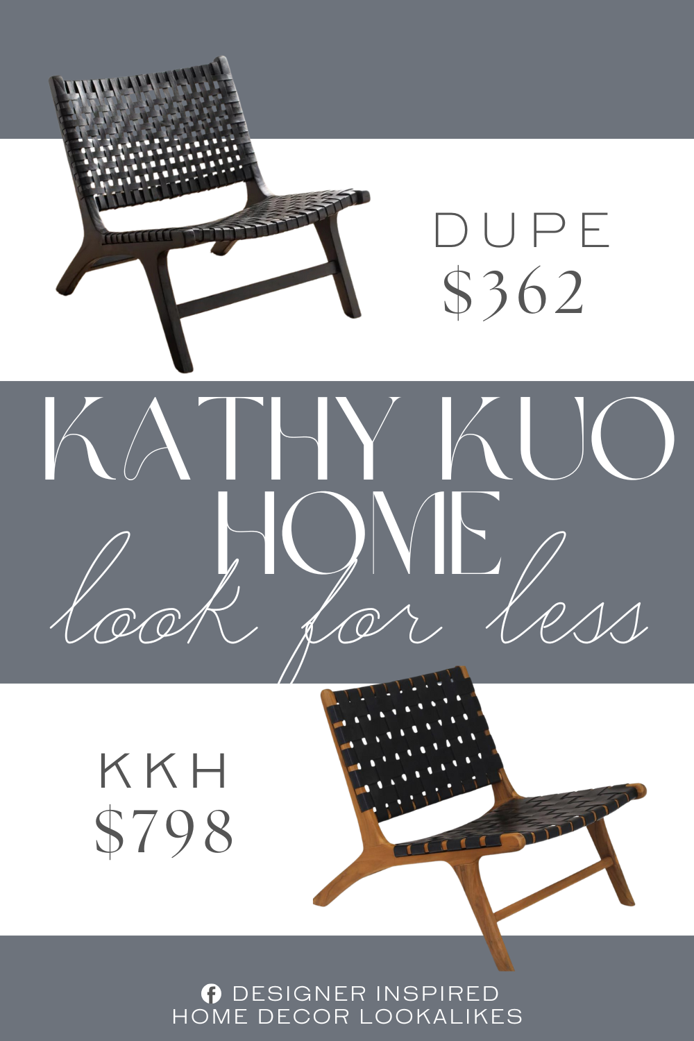 Kathy Kuo Home Woven Leather Teak Wood Chair Dupe. Crafted from cowhide leather and Sungkai wood, the Luna chair offers a unique touch to your decor. The deep black tones create a versatile look, complementing a variety of color palettes.