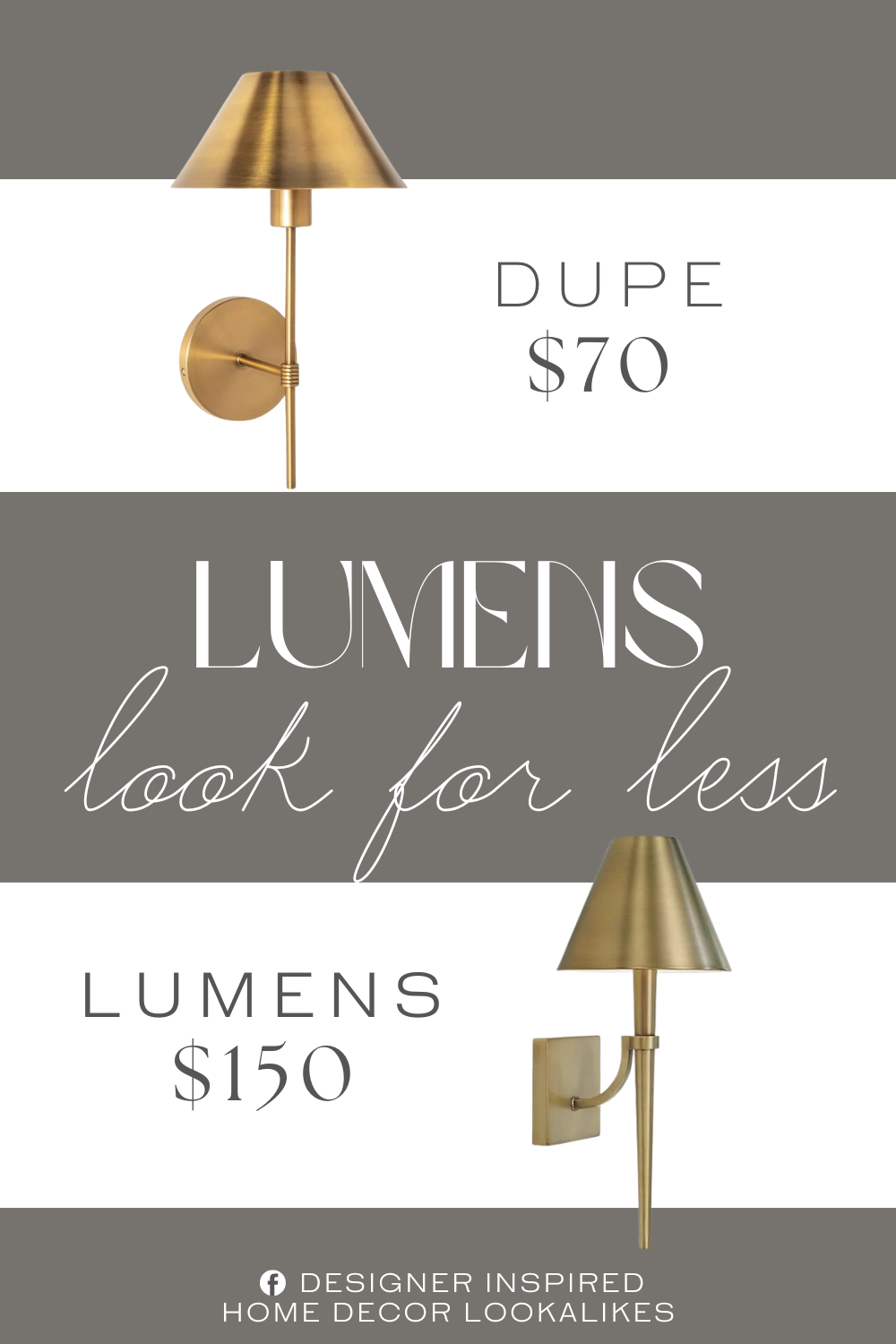 Lumens Holden Wall Sconce Dupe. This metal wall light features a warm golden hue that brings an elegant touch to any room. It installs easily on the wall and has a switch underneath the shade for easy on/off. The body is made from strong metal for an authentic look and a durable construction that will last.