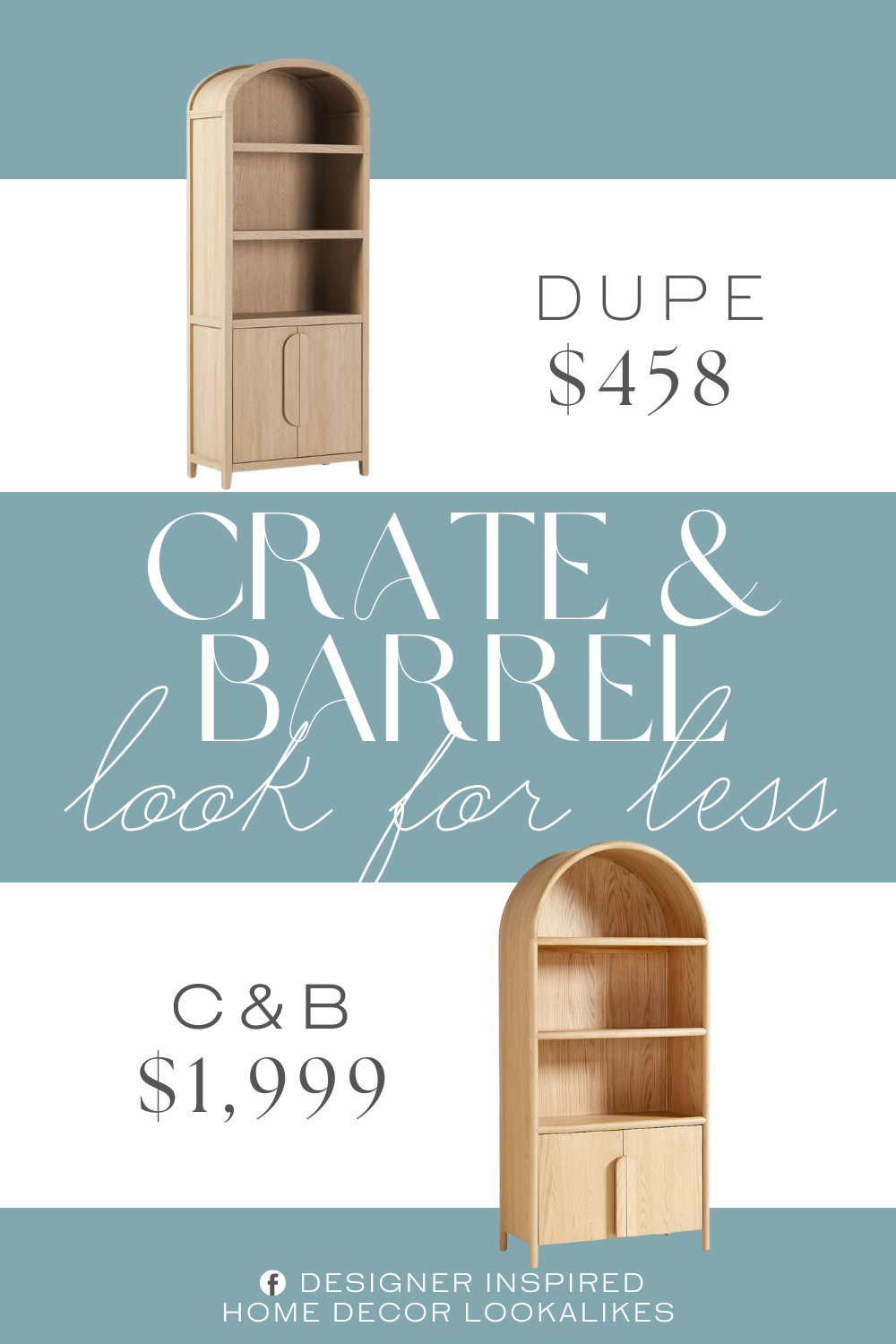 Crate & Barrel Annie Storage Bookcase with Shelves Dupe. Modern style. Elegant and on-trend arch design. Three spacious shelves for stylish storage. Durable warp-resistant MDF and laminate.