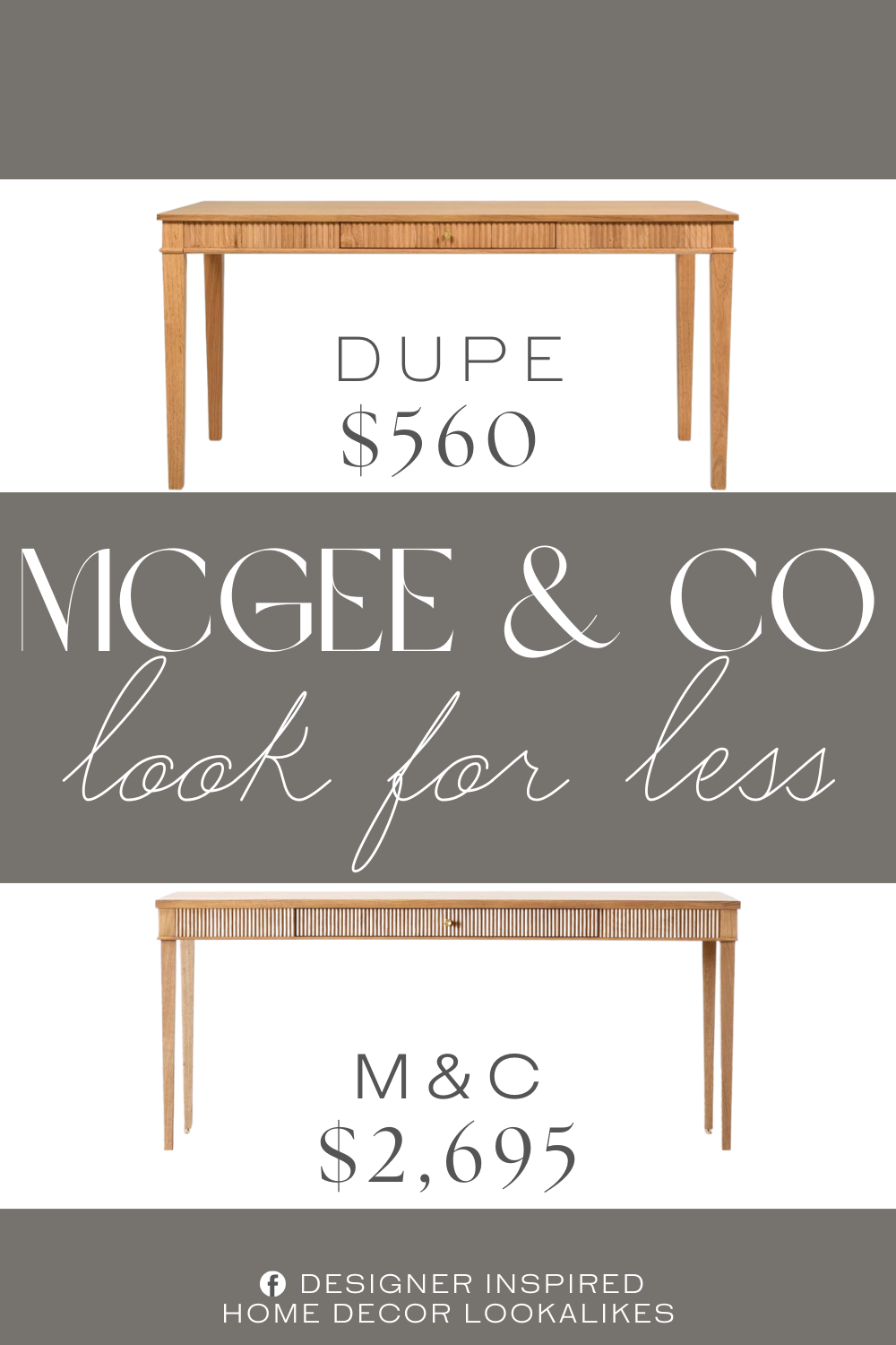 McGee & Co Pieter Desk Dupe. Vertical ribbed, fluted design all around the desk optimal for floating the desk in the center of an office or room.