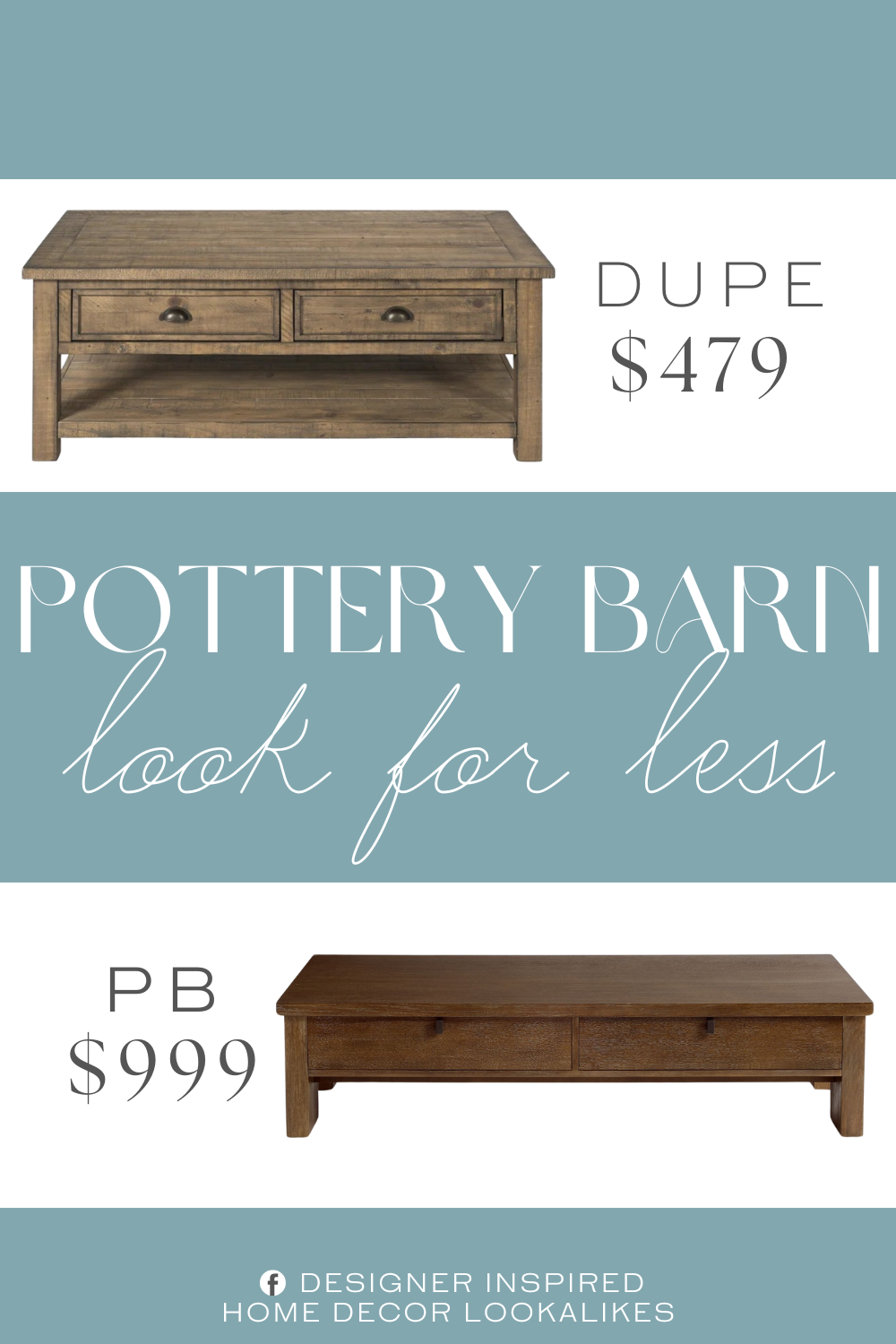 Pottery Barn Modern Farmhouse Rectangular Coffee Table Dupe. Crafted from kiln-dried pine wood, the table features with wood knots that give it an authentic, timeless appeal.