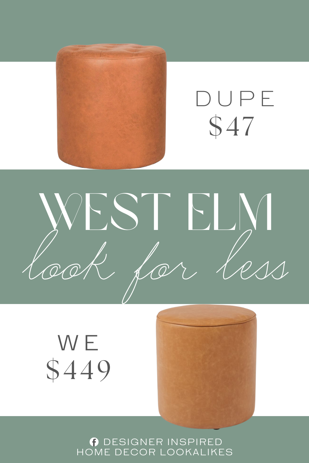 West Elm Isla Leather Ottoman Dupe. Foam-filled seat with deep button tufting. Round silhouette softens corners and adds versatility. Works as extra seating, footrest, or coffee table substitute.