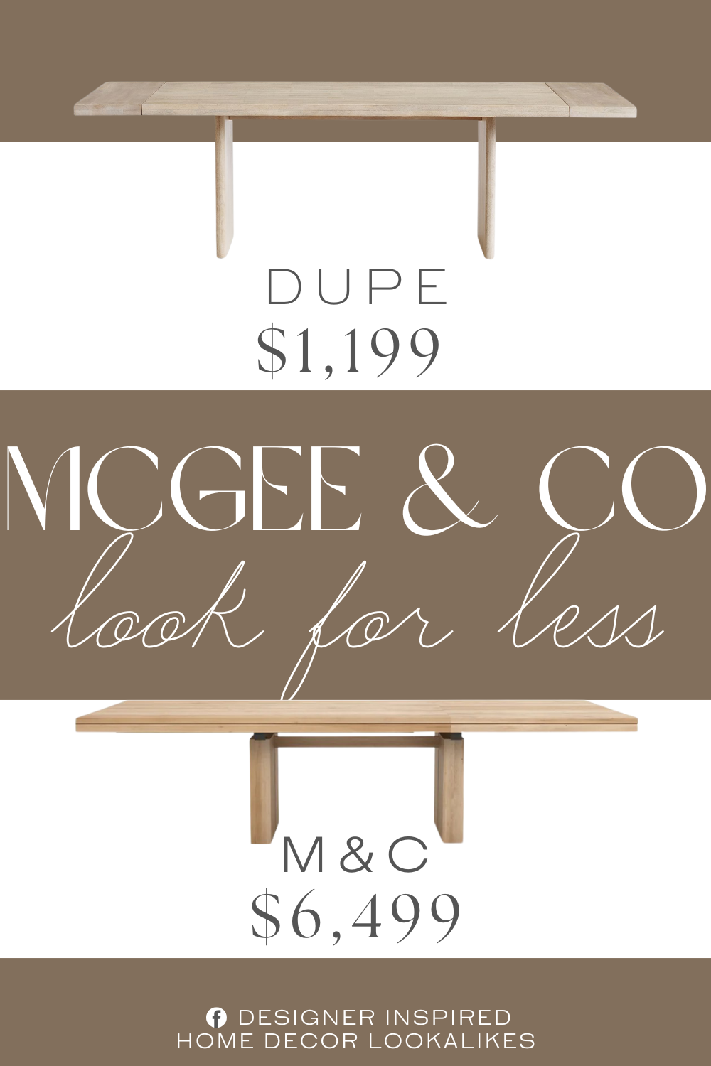 McGee & Co Antoni Extension Dining Table Dupe. Frame is expertly crafted of solid kiln-dried mango wood, with a Biscotti, Antique Umber, or Warm Black finish. Features 2 breadboard leaf extensions.