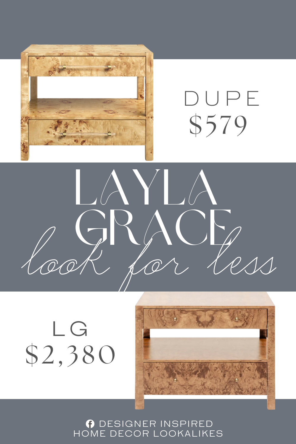 Layla Grace Lindsey Nightstand Dupe. Clean-lined and crafted from solid and engineered wood, it comes that lends a bit of organic style to your space. Two drawers and a shelf in between give you lots of room for bedtime essentials.