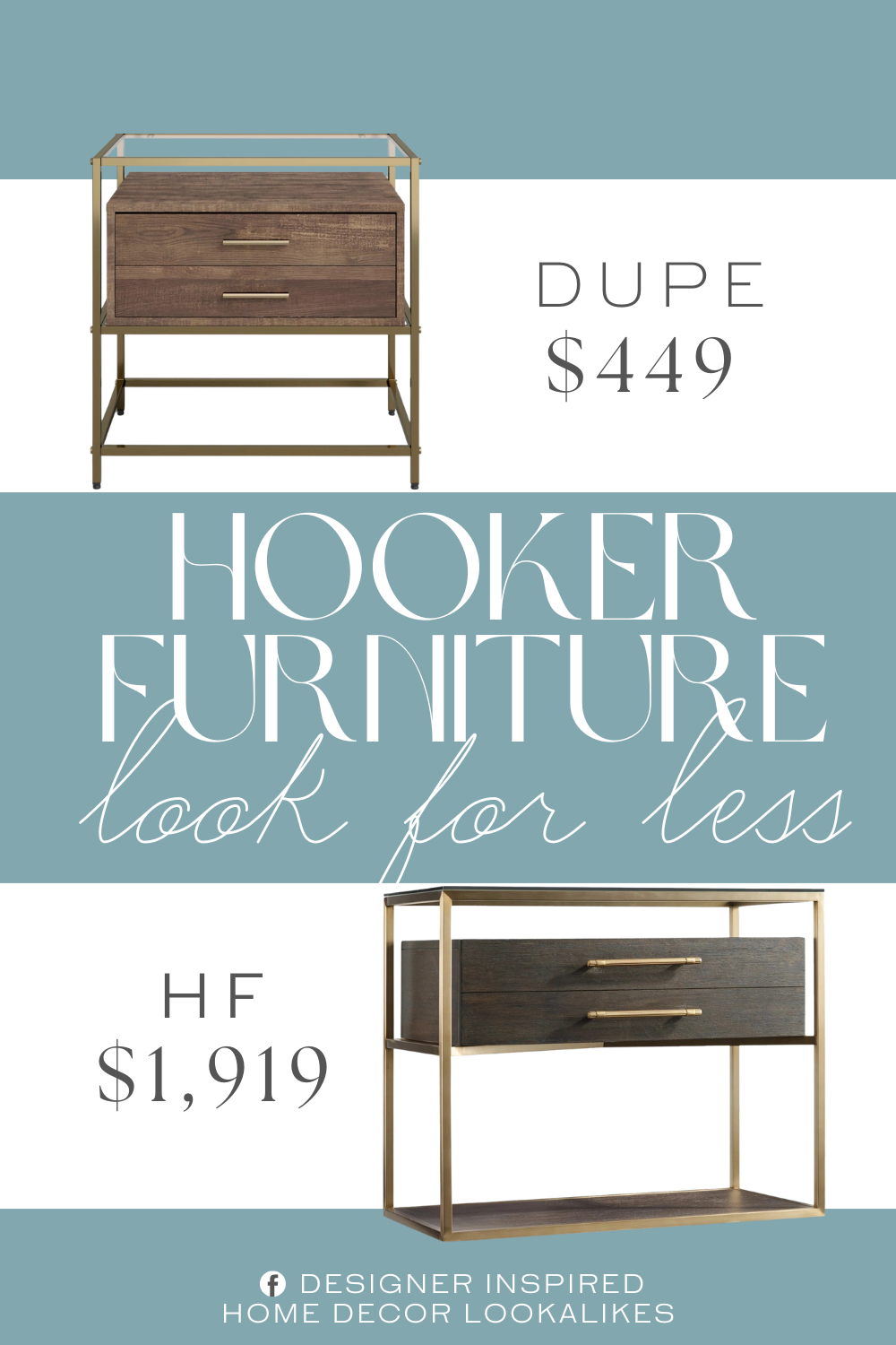 Hooker Furniture Curata Nightstand Dupe. This nightstand aces the mixed material look we love with its gleaming metal frame, engineered wood accents, and clear glass top.