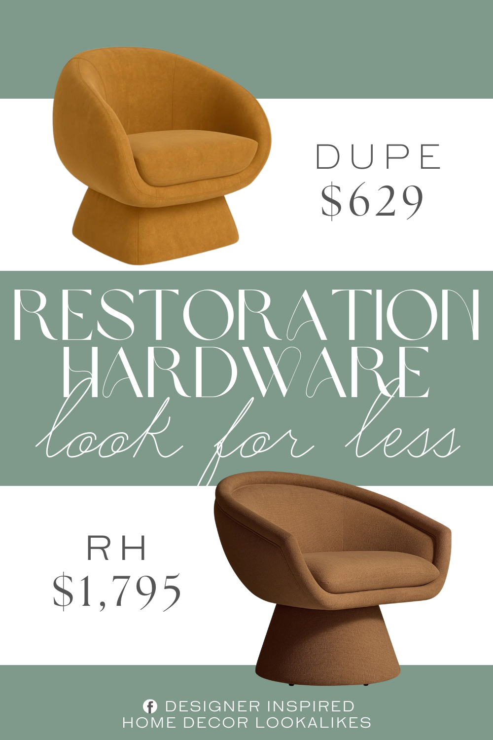 Restoration Hardware Rocha Swivel Chair Dupe. This barrel chair adds a fun, modern accent to your bedroom or living room with its streamlined design and pyramid-shaped base. Its rounded back curves around the sides to act as arms, and the foam-filled cushions provide just the right amount of padding.