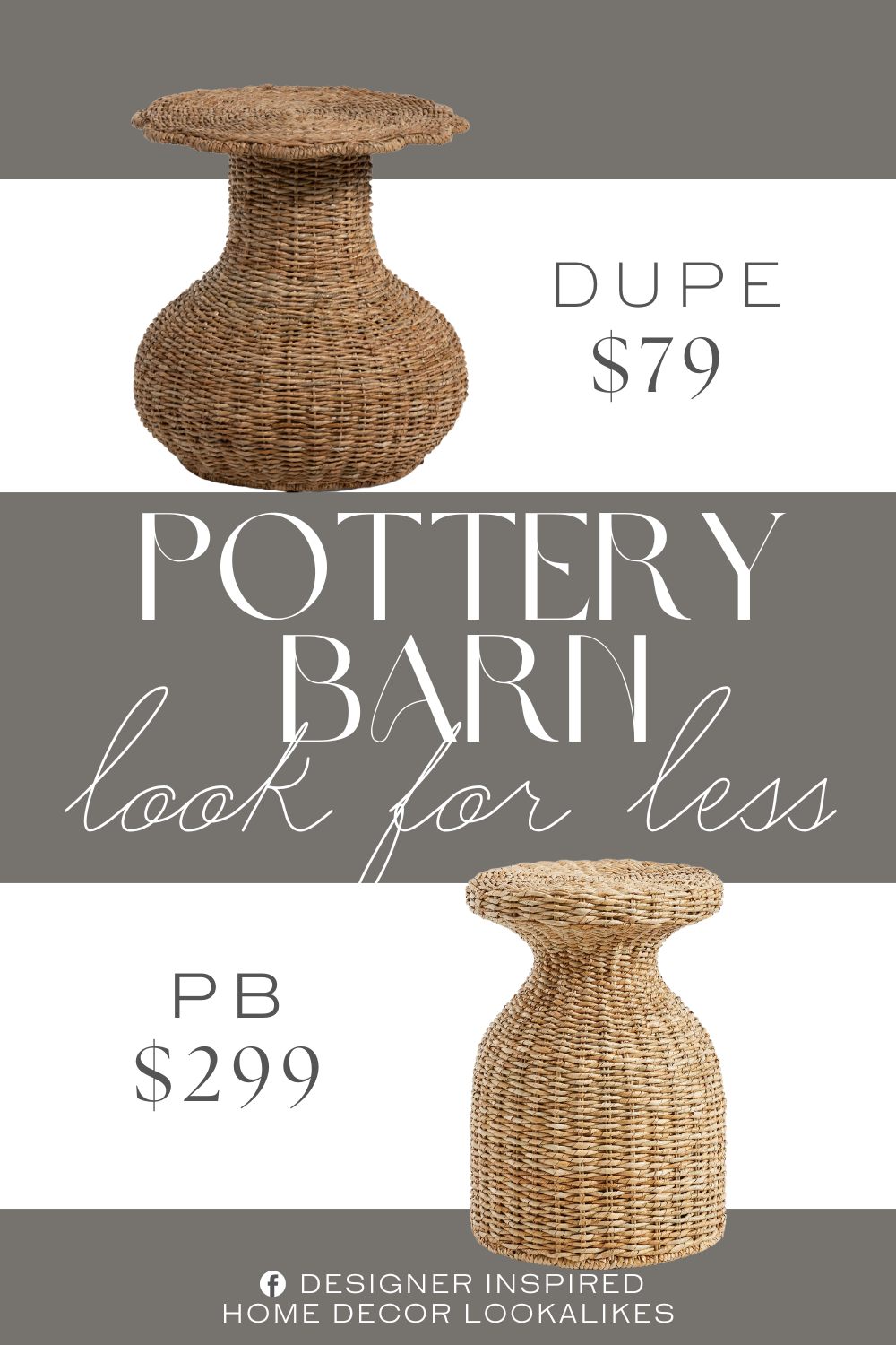 Pottery Barn Woven Round Seagrass Side Table Dupe. scalloped accent, woven design.
