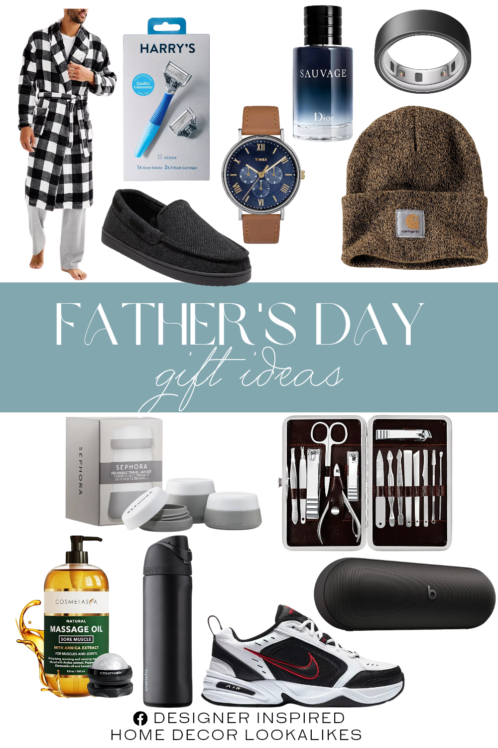 Father's Day Gift Ideas. Wireless Bluetooth Portable Speaker. Stainless Steel Water Bottle. Men's Knit Cuffed Beanie. Massage Oil for Sore Muscles with Roller Ball. Reusable Travel Jar Set. Nike Air Monarch IV Men's Cross. Men's Sonoma Goods For Life® Plush Robe. Oura Ring 4. 5-Blade Men's Razor. Southview Watch with Leather Strap. Men's Herringbone Moc Slippers.