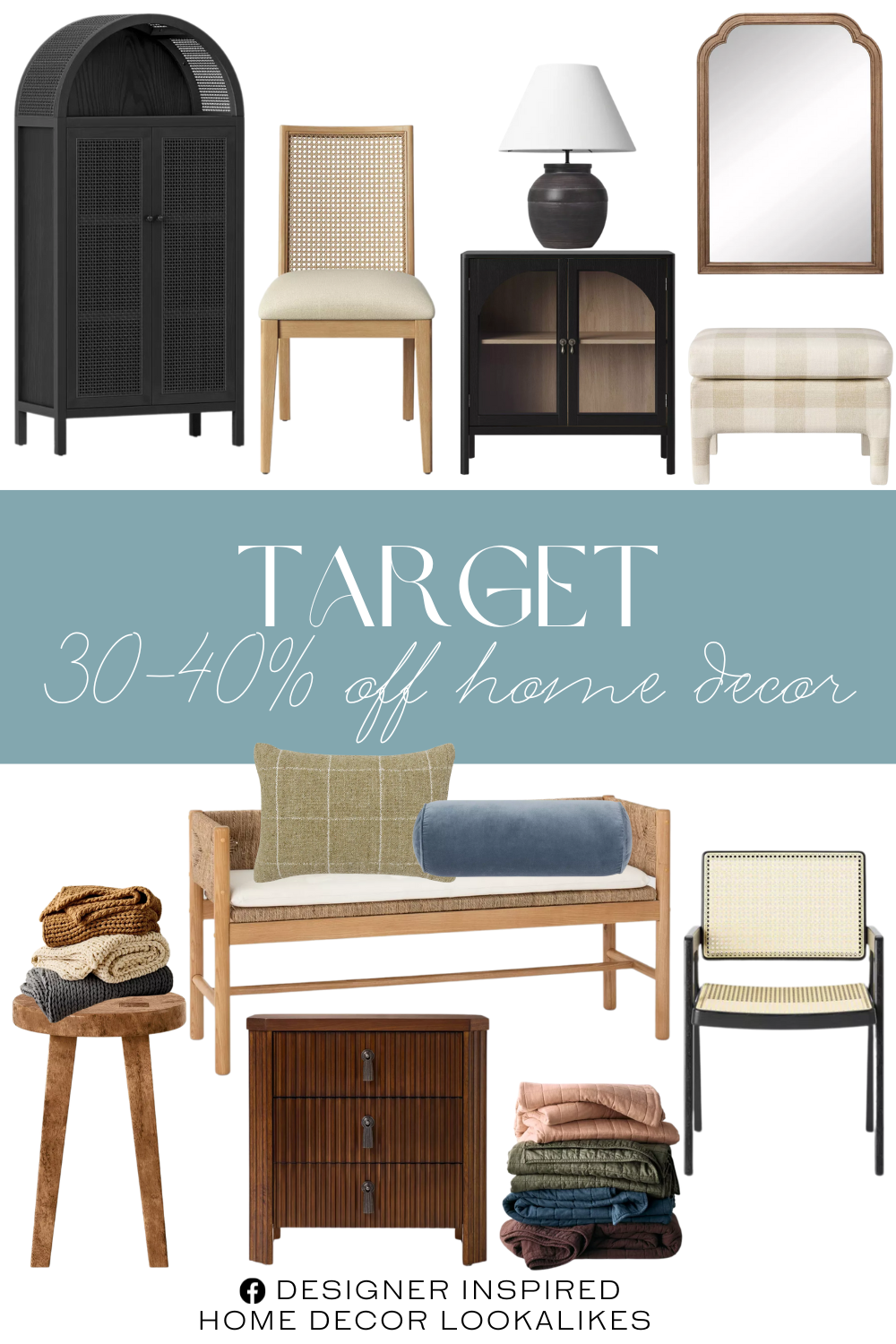 Target Home Decor Sale. Woven Arched Wood Cabinet. Bellfield Fully Upholstered Ottoman. 30" x 42" French Country Wall Mirror. 8"x22" Luxe Round Velvet Bolster Decorative Pillow. Oblong Windowpane Woven Decorative Throw Pillow Green. Wood Framed Woven Panel Dining Chair. Full/Queen Heavyweight Linen Blend Quilt Dark Mineral Blue. Large Ceramic Table Lamp Black. 50"x70" Oversized Solid Bed Throw. Woodland Carved Wood Accent Table Brown. New Bedford 2 Door Accent Cabinet Black. Elden Wood Bench with Woven Back and Loose Cushion Seat. Corella Cane and Wood Dining Chair Natural..