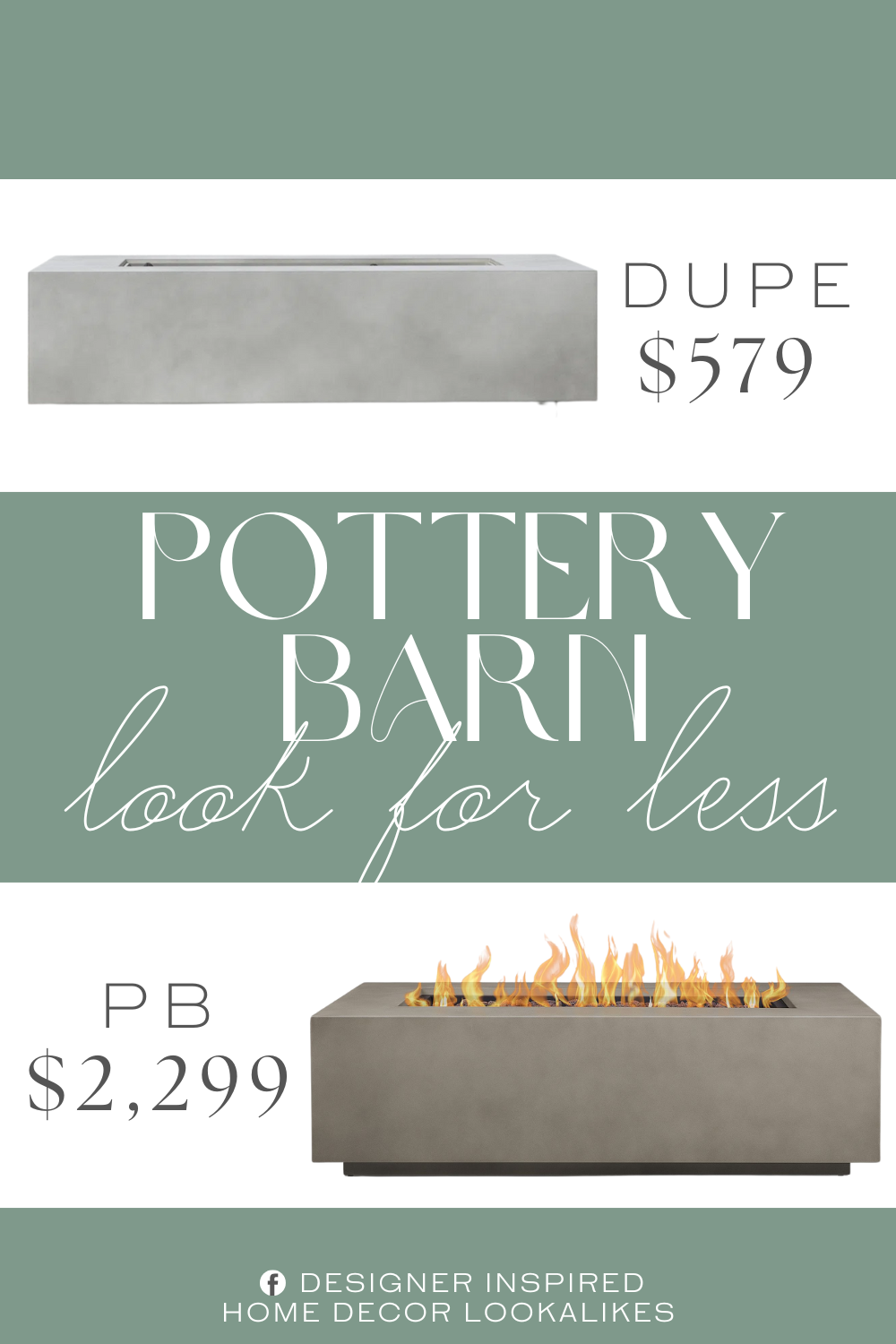 Pottery Barn Burrows Rectangular Propane Fire Pit Table Dupe. Crafted from weather-resistant concrete, this fire pit’s minimalist silhouette brings a modern look to your backyard. It ignites with a push-button trigger, accommodates both propane and natural gas, and arrives with lava rock filler, ready to light up your nights.