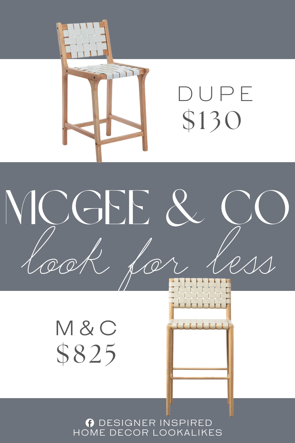 McGee & Co Greely Stool Dupe. This bar stool with footrest is hand-woven, and the exquisite weaving process makes it durable. The sturdy solid wood legs make your chair durable and collide with the hand-woven sections for an expensive feeling.
