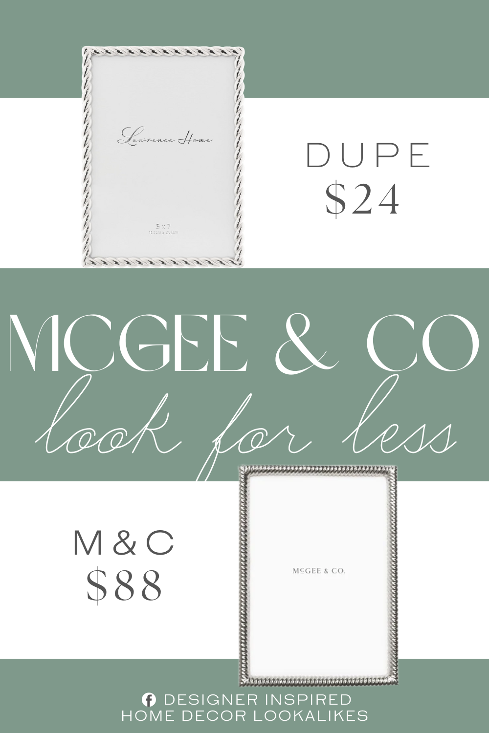 McGee & Co Calhoun Metal Frame Dupe. Constructed of heavy weight metal and includes high quality black velvet backing. Beautifully detailed silver metal rope design.