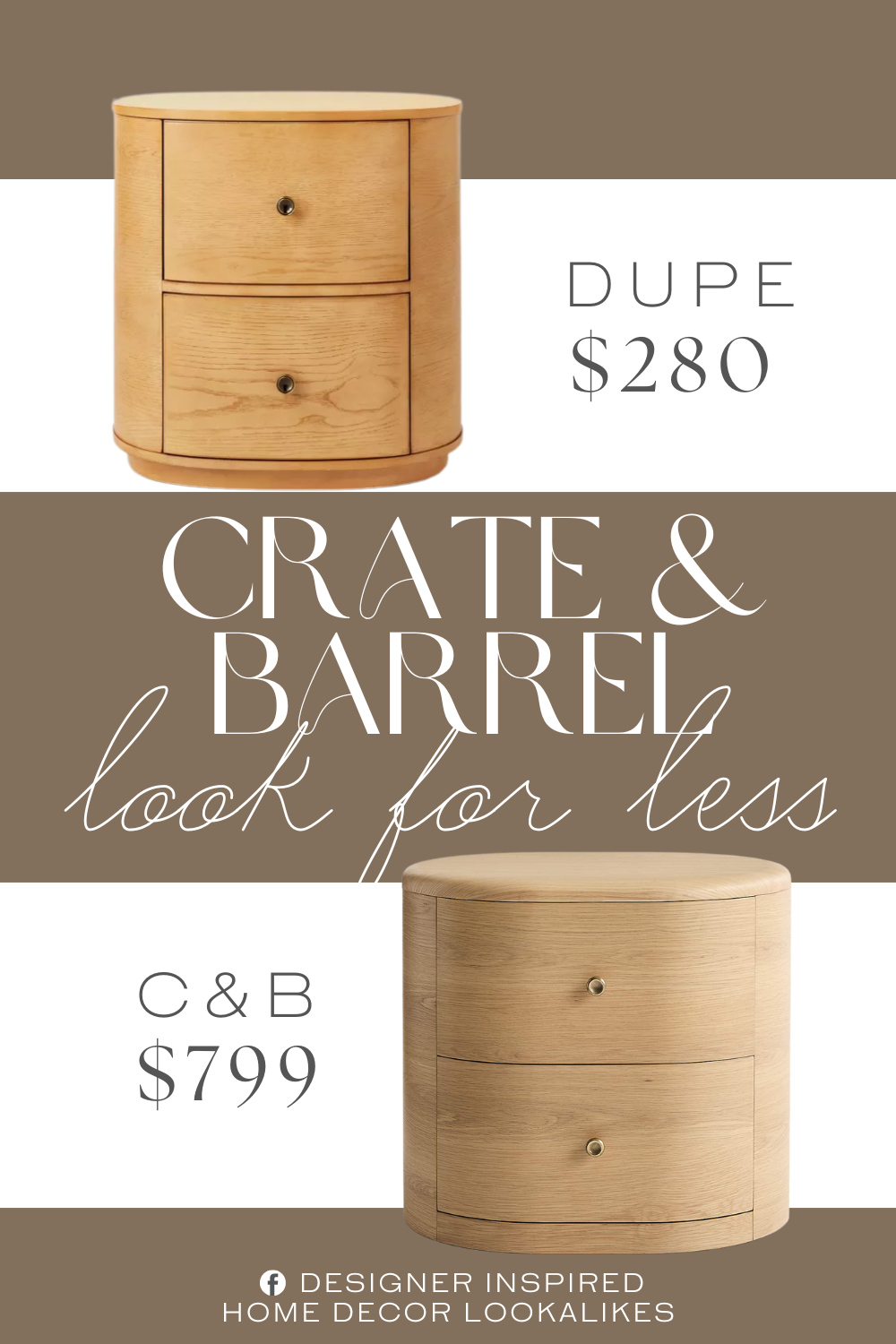Crate & Barrel Anneli Natural Wood Charging Nightstand Dupe. This nightstand features an oval shape with built-in drawers to provide ample space for your small items, while adding a beautiful look to your bedroom.