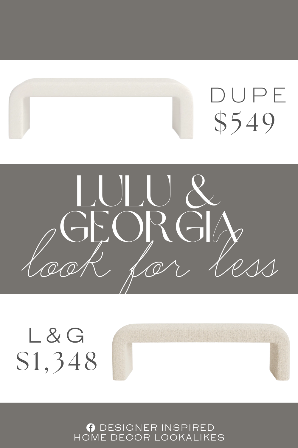 Lulu & Georgia Tate Bench Dupe. this bench showcases a sculptural waterfall silhouette wrapped completely in tactile upholstery. It’s built with kiln-dried wood for a sturdy seat.