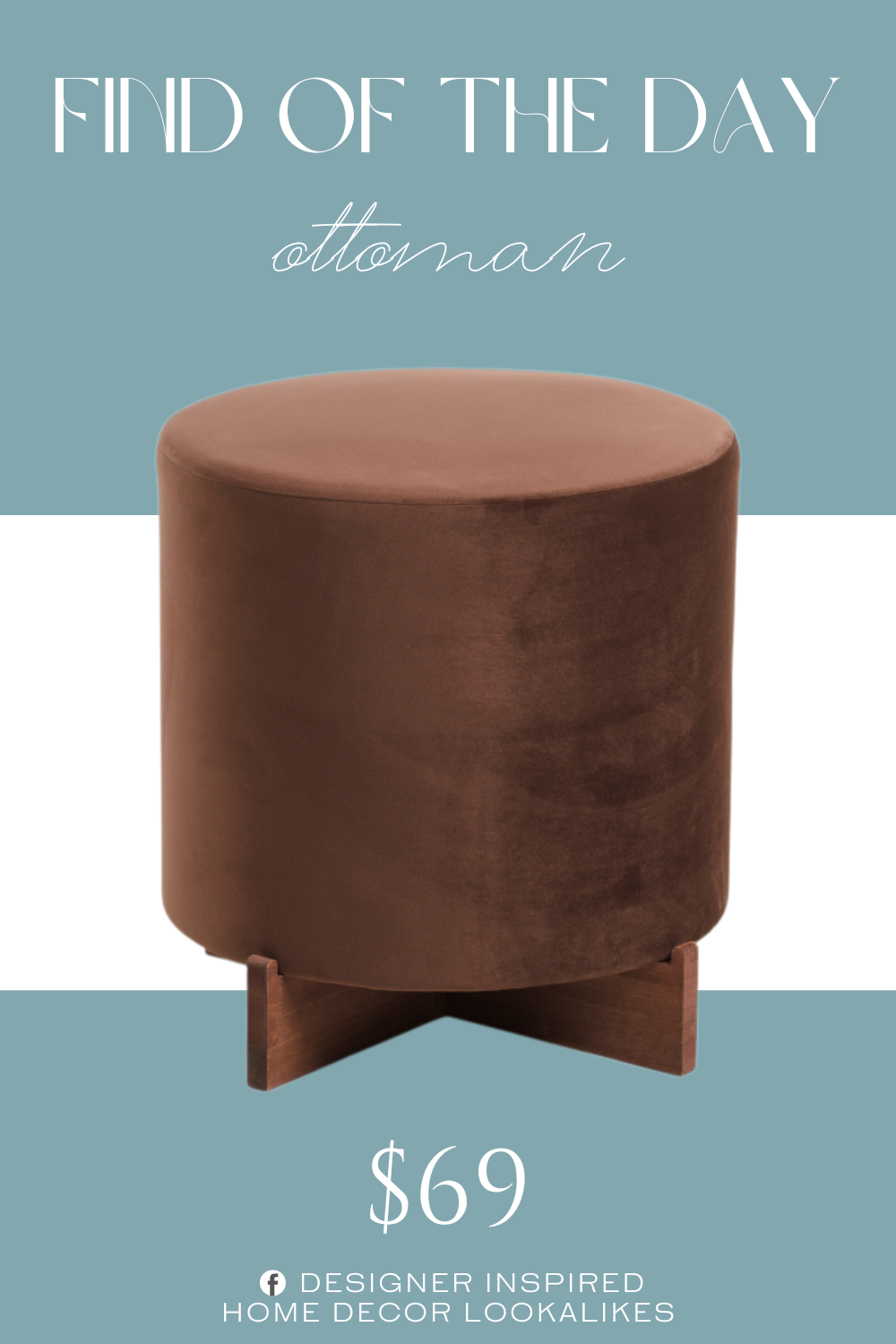 Find of the Day Teddy Modern Ottoman With Wood Base. wood base, modern design, cushioned velvet seat. polyester/wood, fill: polyester fibers.