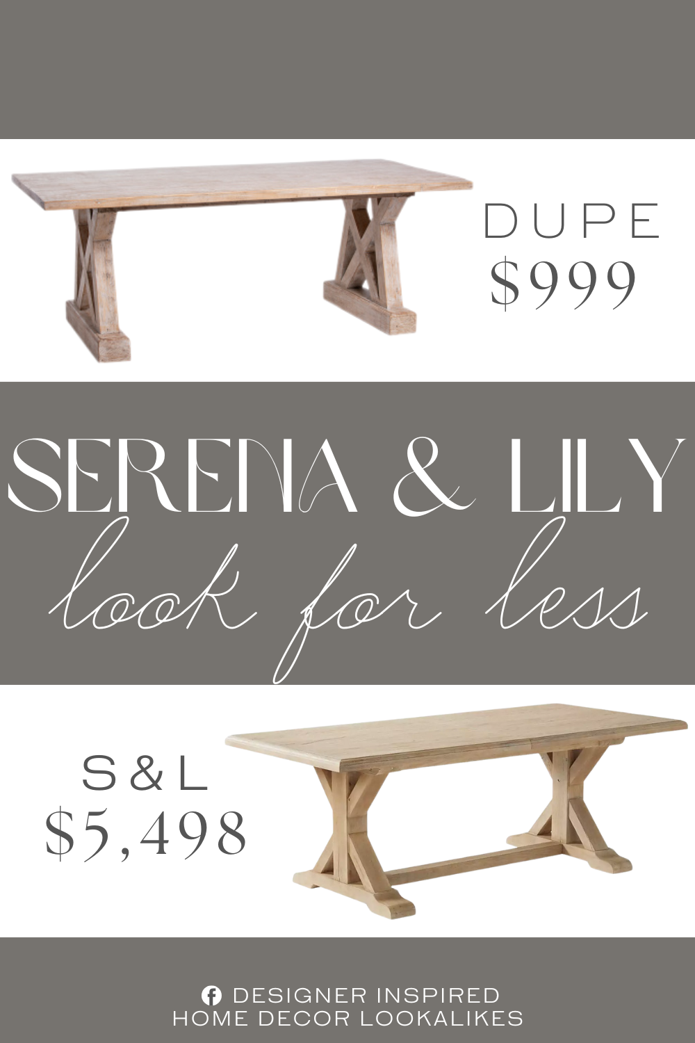 Serena & Lily Lake House Expandable Dining Table Dupe. rustic design, criss cross details. reclaimed pine.