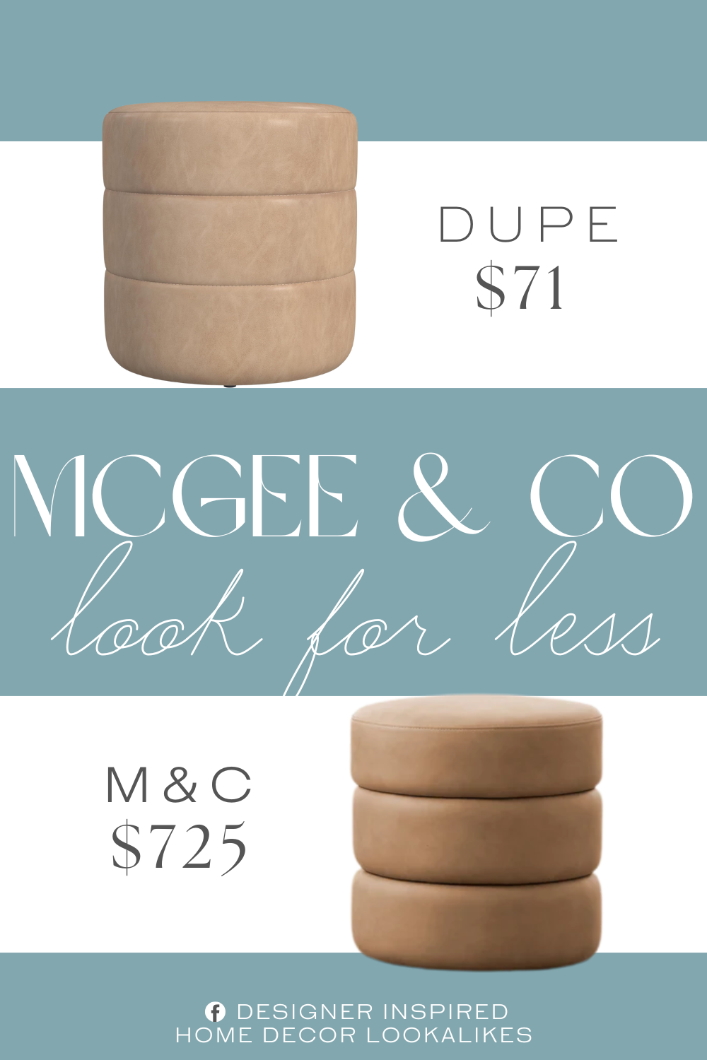 McGee & Co Channel Ottoman Dupe. This ottoman is elegantly designed and fully upholstered in a luxurious sand faux leather fabric. The soft and textured material adds a touch of sophistication to your home décor