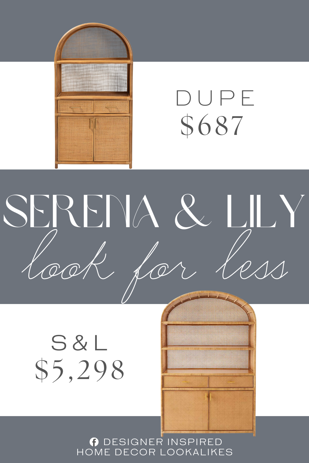 Serena & Lily Nassau Hutch Dupe. Constructed from Natural Rattan and Engineered Wood.