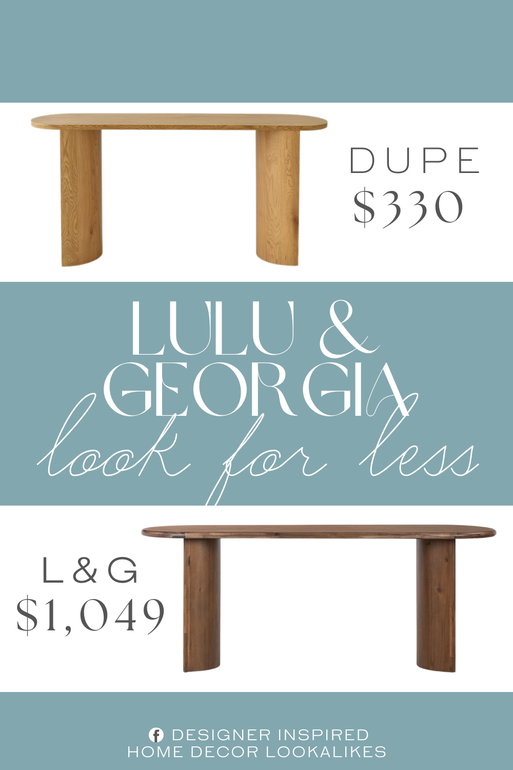 Lulu & Georgia Gilda Console Table Dupe. It has an engineered wood frame with a solid finish, and it features two curved legs that you can install facing in or outward depending on your preference.