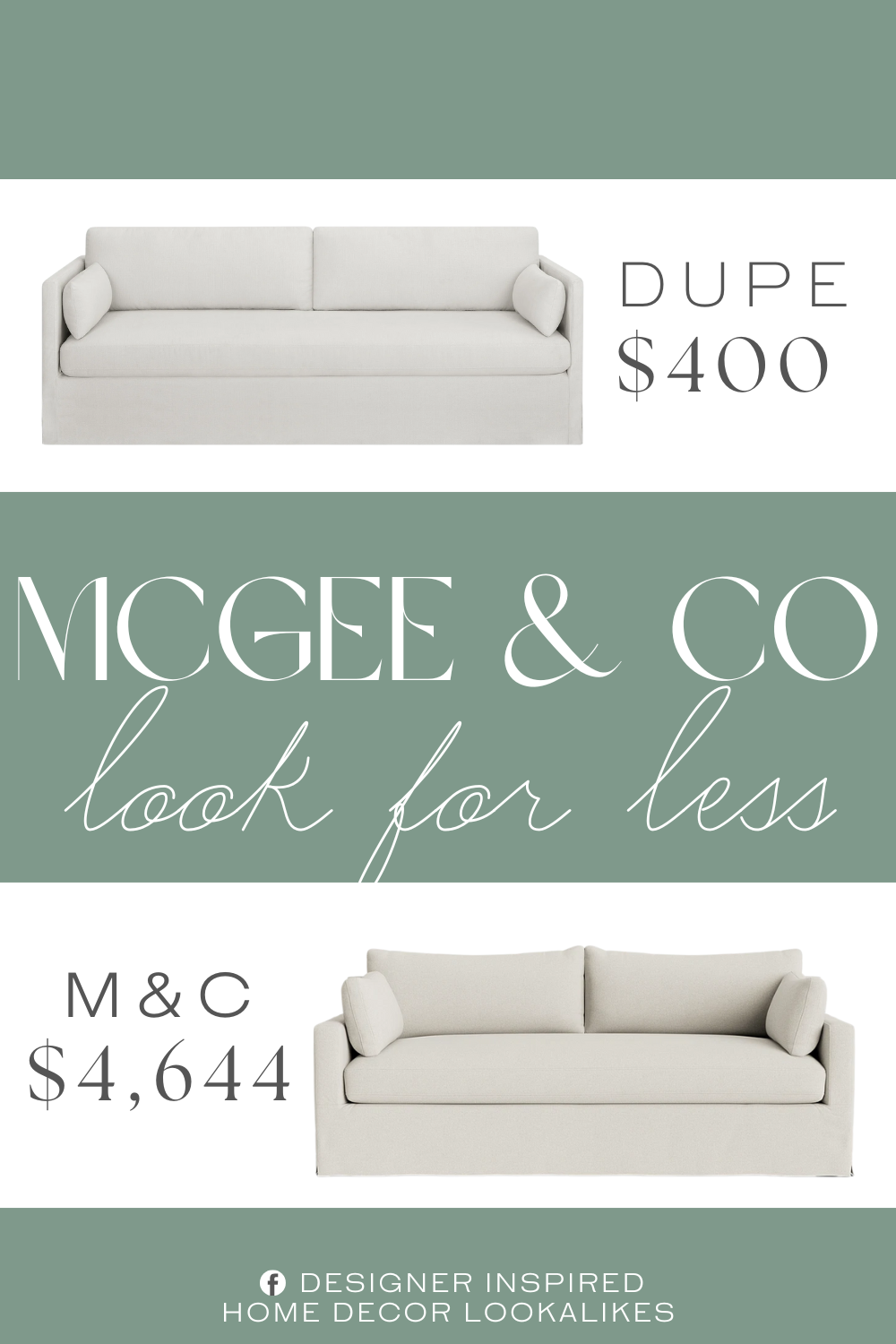 McGee & Co Peterson Deep Slipcover Sofa Dupe. Features a pocket coil seat and fiber back for cozy and supportive seating. Made of durable and quality materials with a sinuous spring seat and upholstered wood frame.