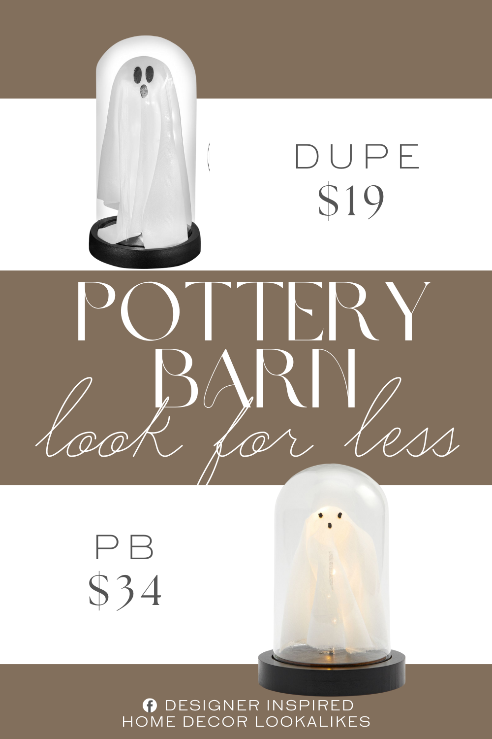 Pottery Barn Lit Ghost Cloche Dupe. Ghost in glass cloche features LED lights.The gentle illumination is perfect for setting the mood during Halloween festivities.