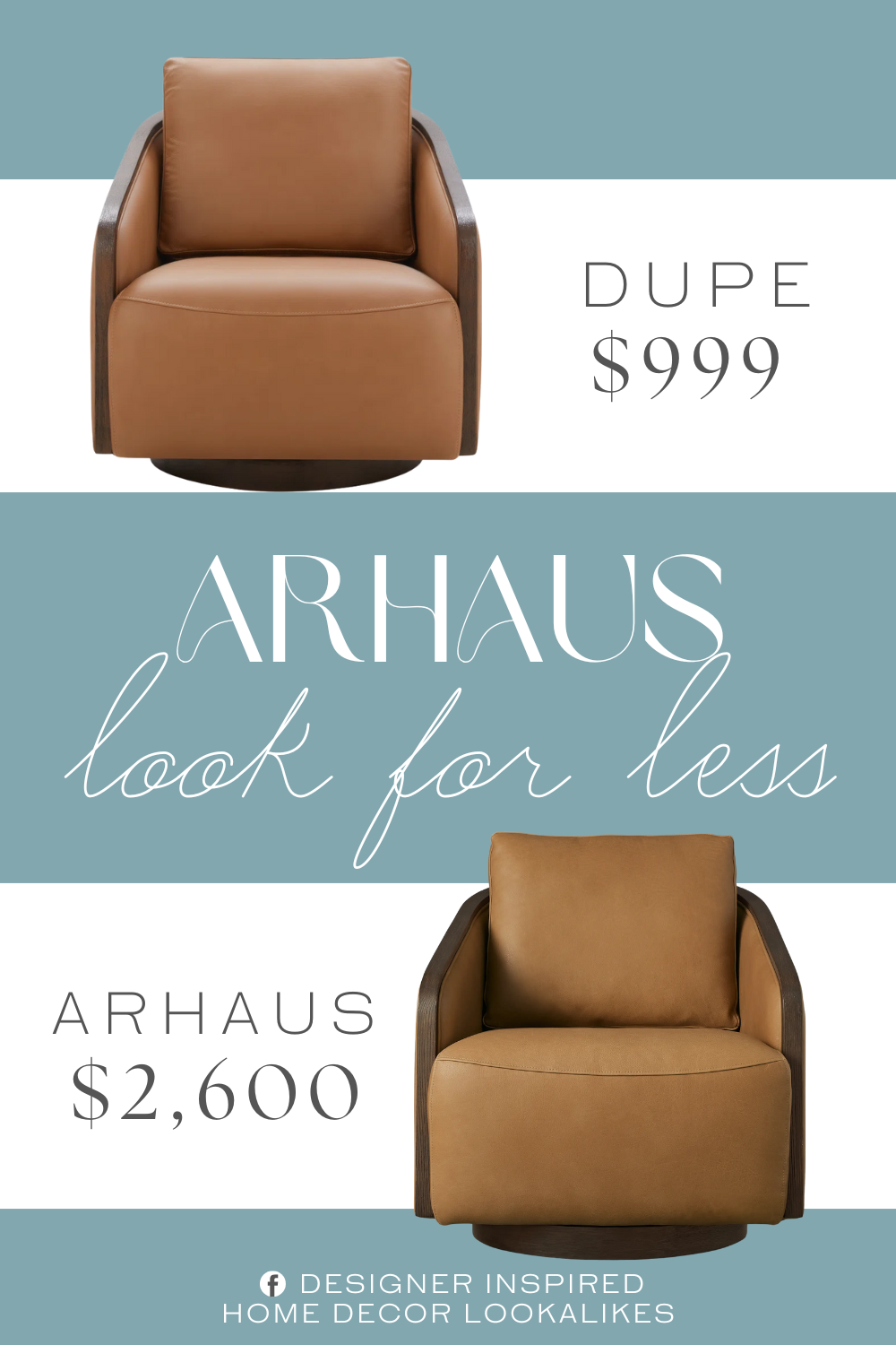 Arhaus Pomona Leather Swivel Chair Dupe. Crafted from kiln-dried pine and engineered wood, it has a frame with a round base, sloping back, and recessed arms. The design features a cushioned back and seat, wrapped in stain- and water-resistant polyester upholstery in neutral tones that blend seamlessly with your space's color palette.