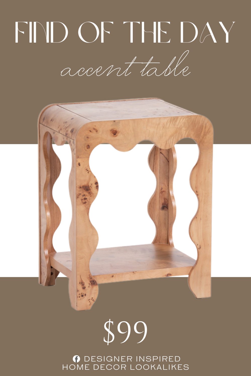 Find of the Day Wavy Burl Accent Table. wavy detail. wood.