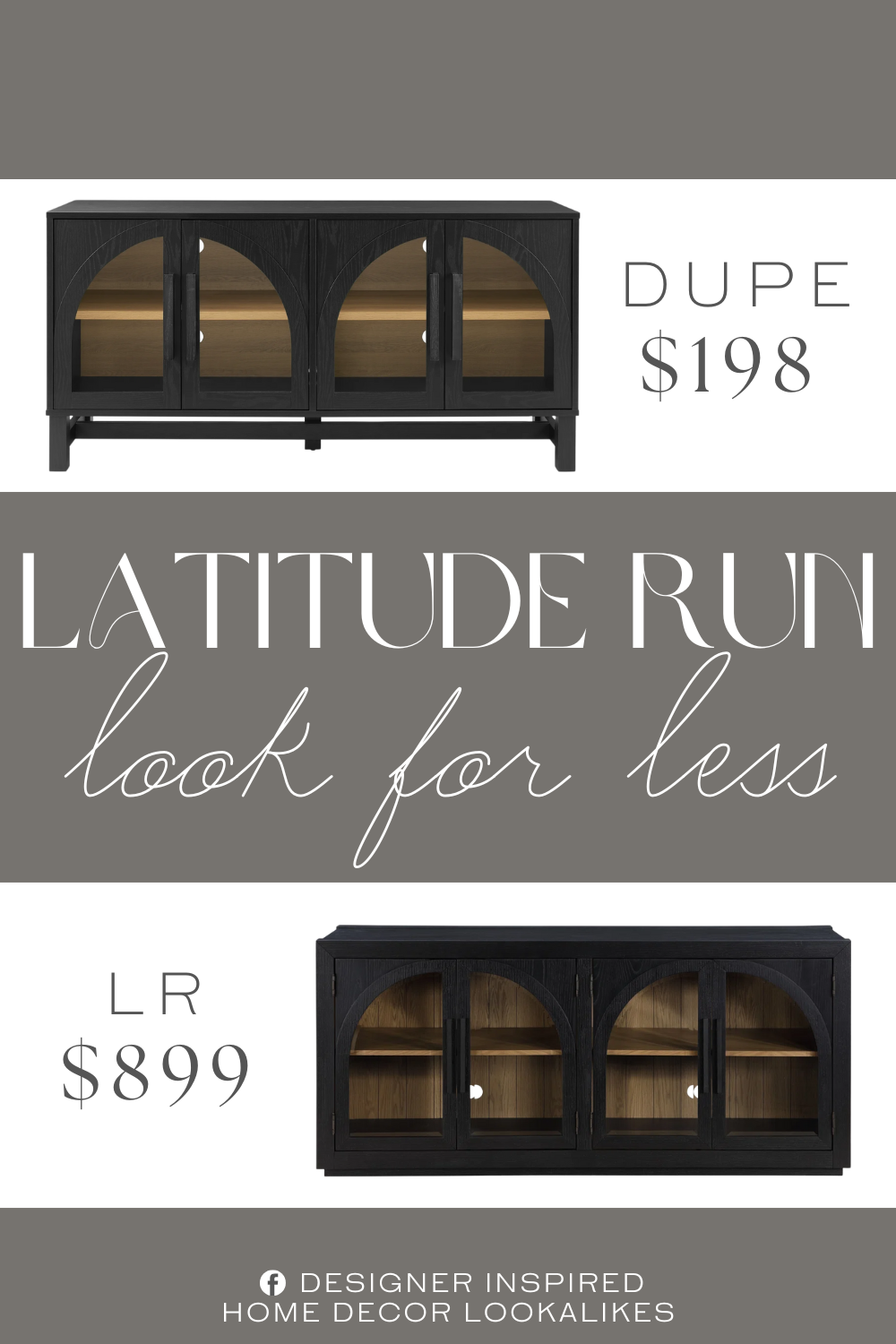 Latitude Run Lixy Sideboard Media Console Dupe. Arched, tempered glass doors allow for elegantly showcasing decor. Built with solid wood for exceptional durability.