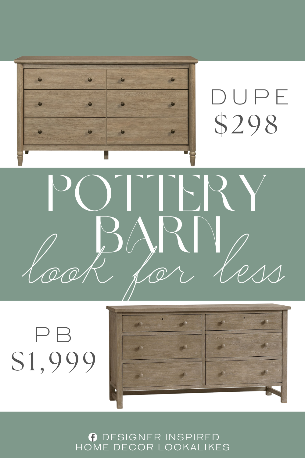 Pottery Barn Farmhouse 6-Drawer Dresser Dupe. Spacious drawers feature metal runners and safety stops for added security
